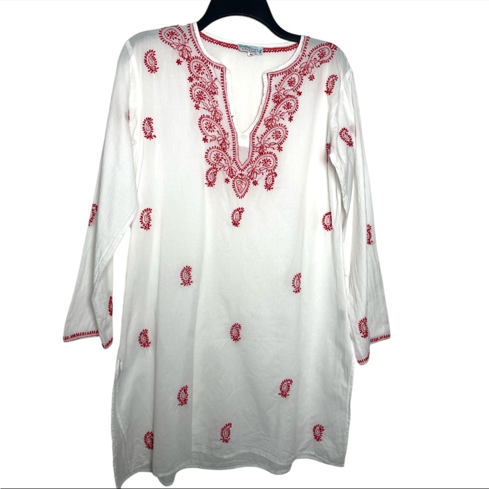 Roberta Roller Rabbit White and Red Embroidered Tunic